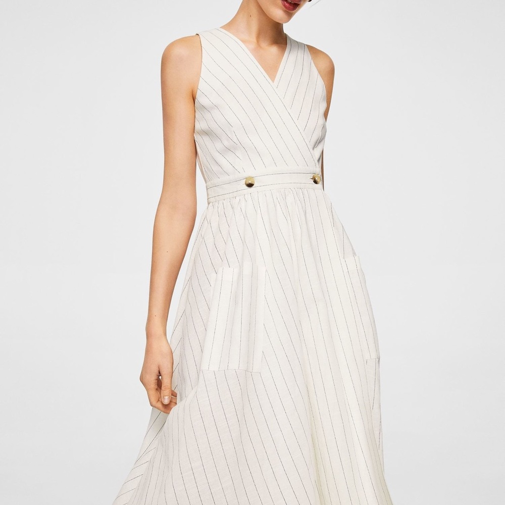 Mango Linen Cotton Blend White Dress